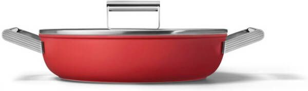 Smeg Hapjespan Met Deksel Rood Mat ø 28 Cm/3.7 Liter Standaard Anti aanbaklaag