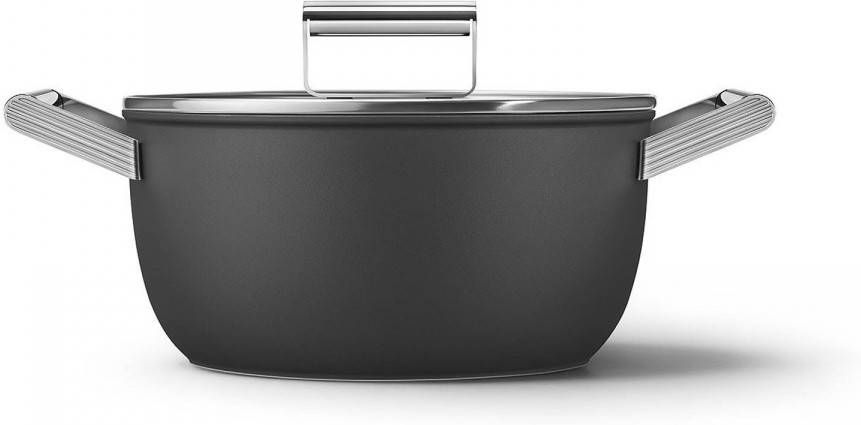 Smeg kookpan 24cm Anti aanbak Met deksel Zwart mat