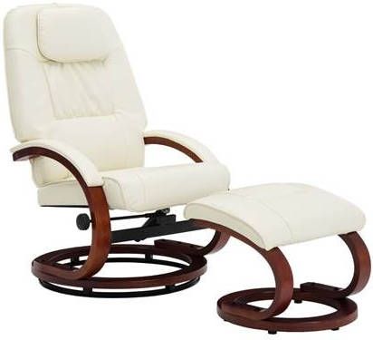 VIDAXL Fauteuil verstelbaar met voetenbankje kunstleer crè, mewit