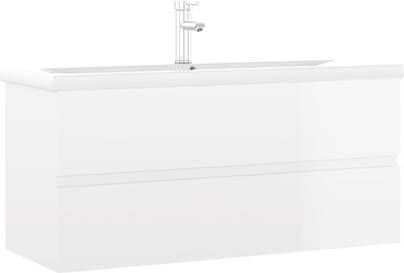 vidaXL Wastafelkast met ingebouwde wastafel spaanplaat hoogglans wit