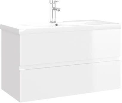 vidaXL Wastafelkast met ingebouwde wastafel spaanplaat hoogglans wit