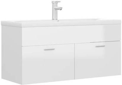 vidaXL Wastafelkast met ingebouwde wastafel spaanplaat hoogglans wit