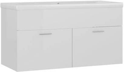 vidaXL Wastafelkast met ingebouwde wastafel spaanplaat hoogglans wit