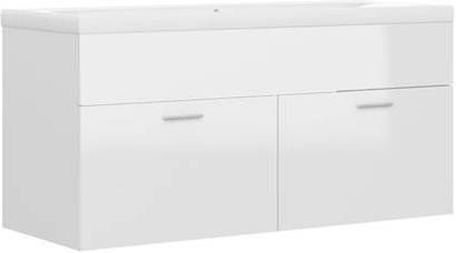 vidaXL Wastafelkast met ingebouwde wastafel spaanplaat hoogglans wit