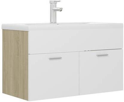 vidaXL Wastafelkast met ingebouwde wastafel spaanplaat wit en eiken