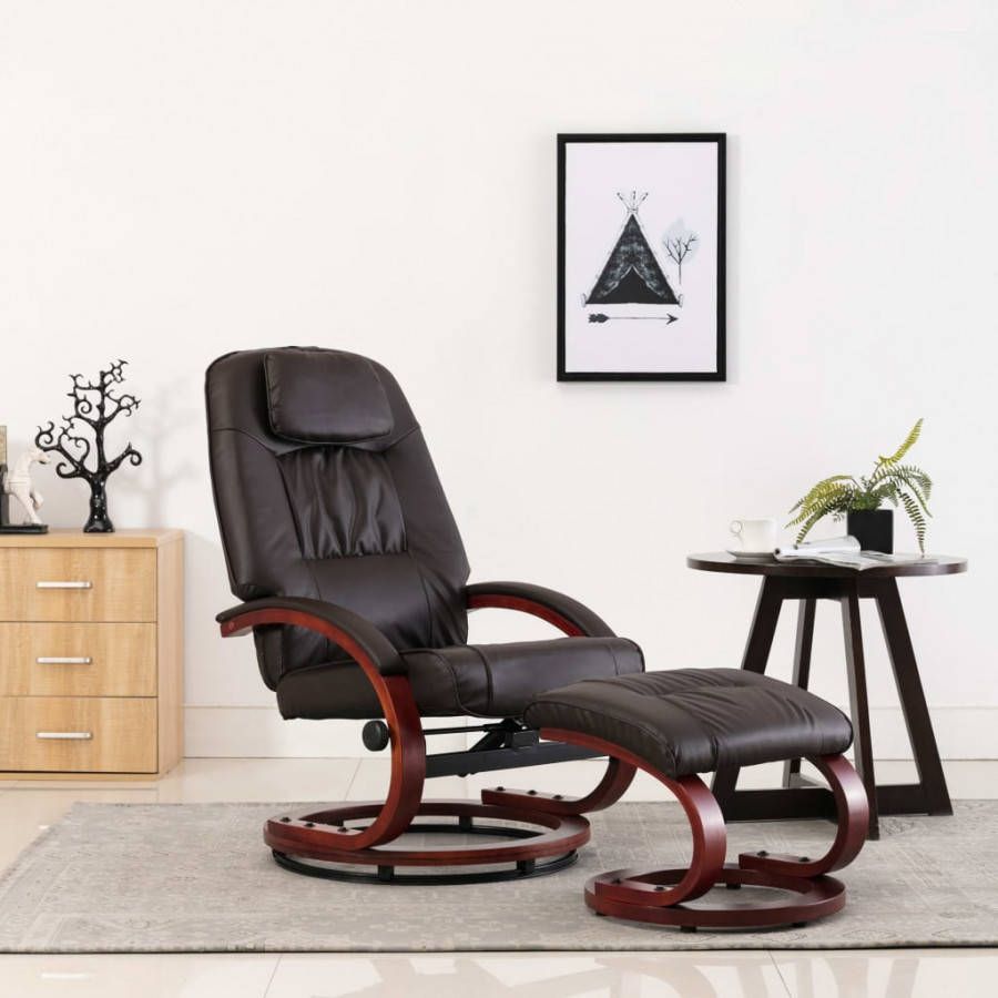 VIDAXL Fauteuil verstelbaar met voetenbankje kunstleer bruin
