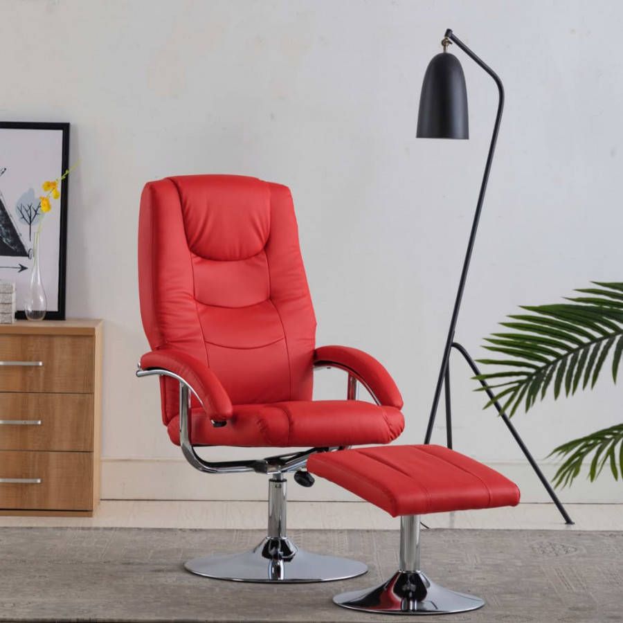 VIDAXL Fauteuil verstelbaar met voetenbankje kunstleer rood