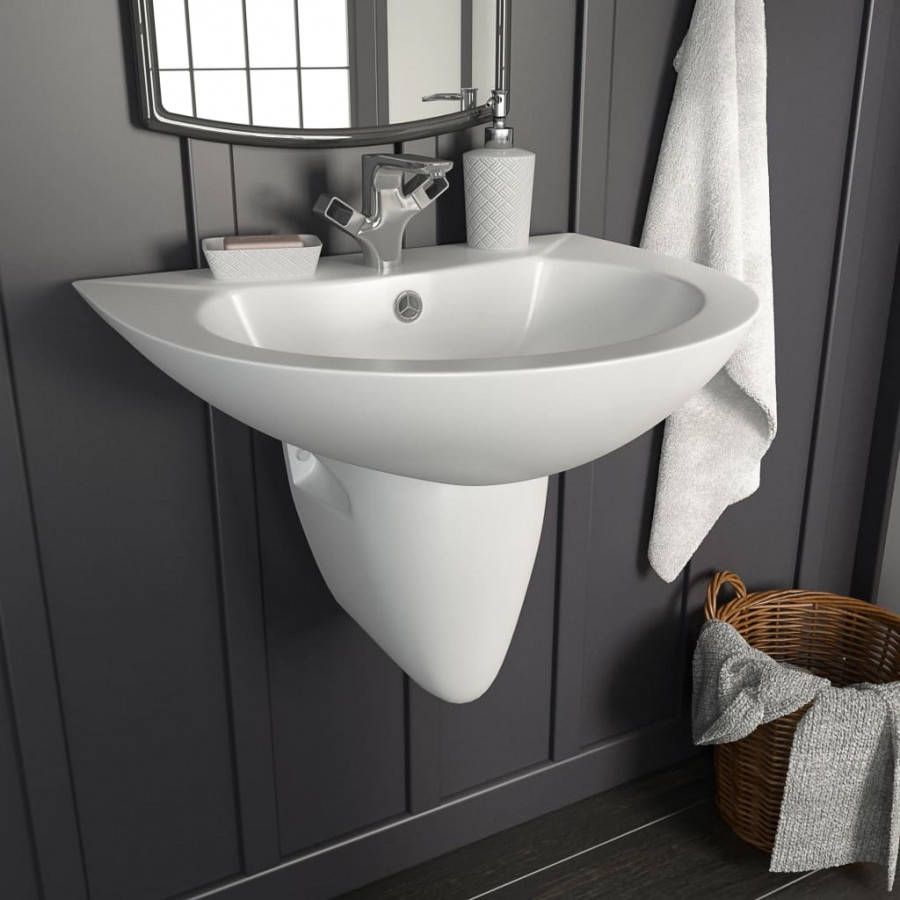 Wastafel 455x185 mm keramiek rond wit - LuxeBath