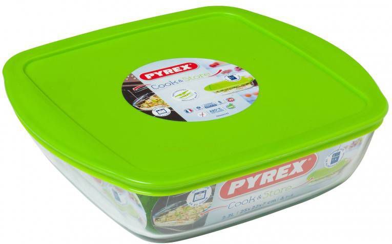 Pyrex COOK & STORE Vierkante Bewaarschaal 25x22x7cm 2200ml Borosilicate online kopen